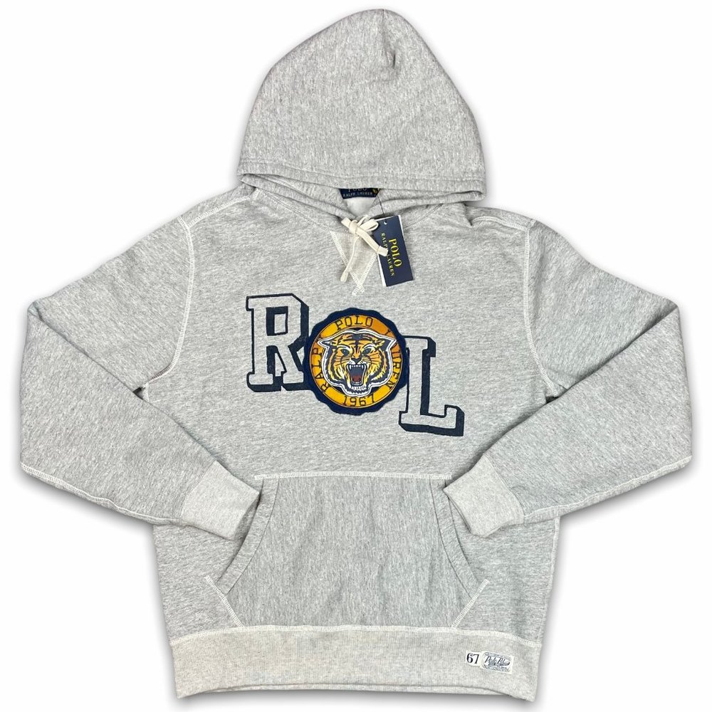 New Polo Ralph Lauren Fierce Tiger Grey Stitched Hoodie Pullover Sz S MSRP $148